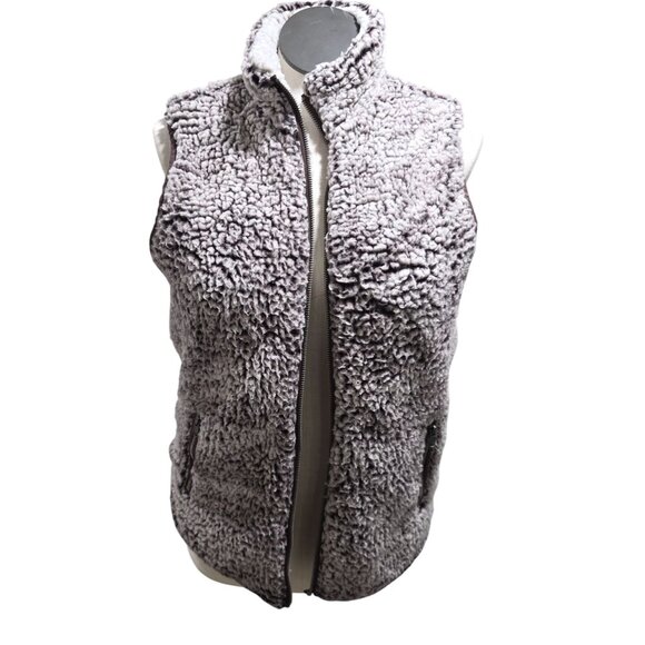 Thread & Supply Womens Sherpa Zip-Up Vest Medium 100% Polyester Brown - Picture 1 of 8